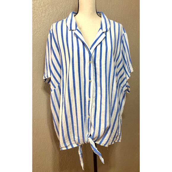 Ava & Viv Women's Linen Blend Button Up Shirt Top Blouse White Stripe Size 4X - Picture 15 of 15